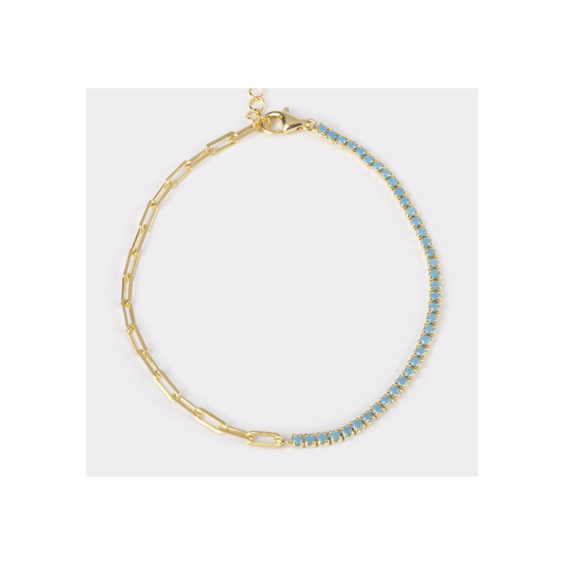 PULSERA DORADA CIRCONITAS CELESTES. PLATA DE LEY