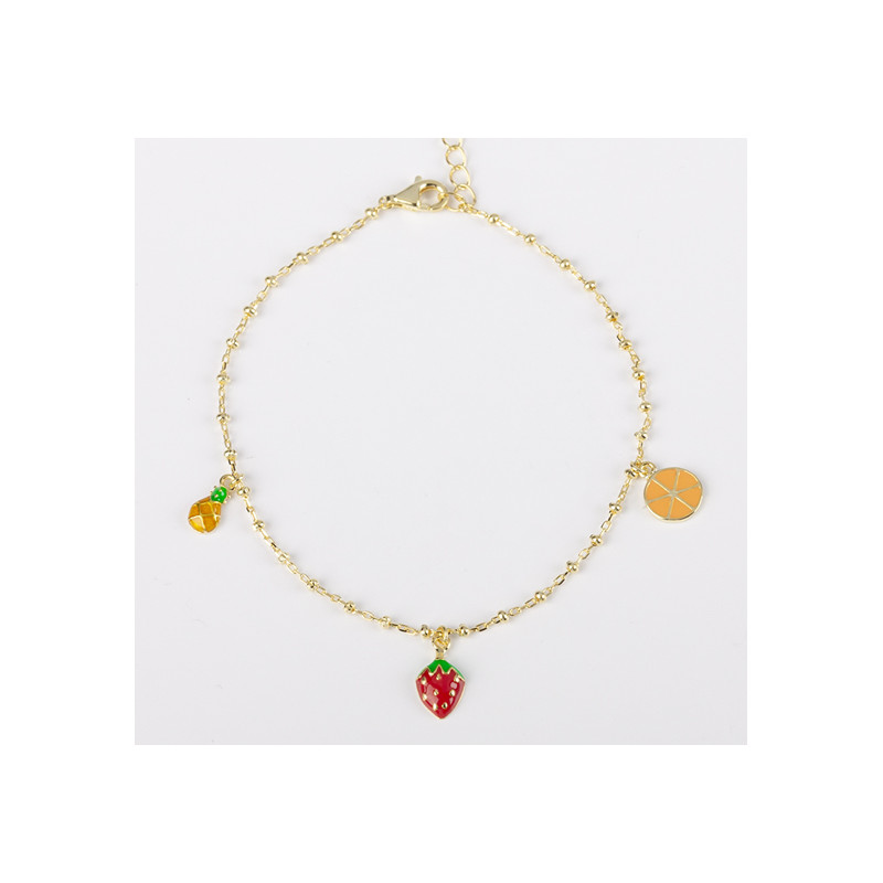 PULSERA DORADA FRUTAS. PLATA DE LEY.