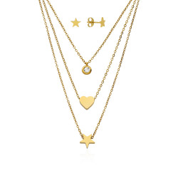 CONJUNTO COLLAR Y PENDIENTES TRES CADENAS ACERO