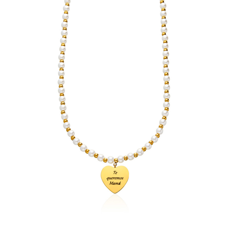 COLLAR AMORE. PERLAS. ACERO DORADO.