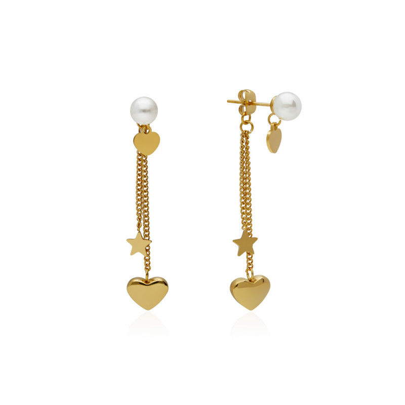 PENDIENTES AMORE. PERLAS. ACERO DORADO