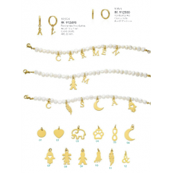PULSERA LETTERS & SYMBOLS. PERLAS CULTIVADAS.ACERO DORADO