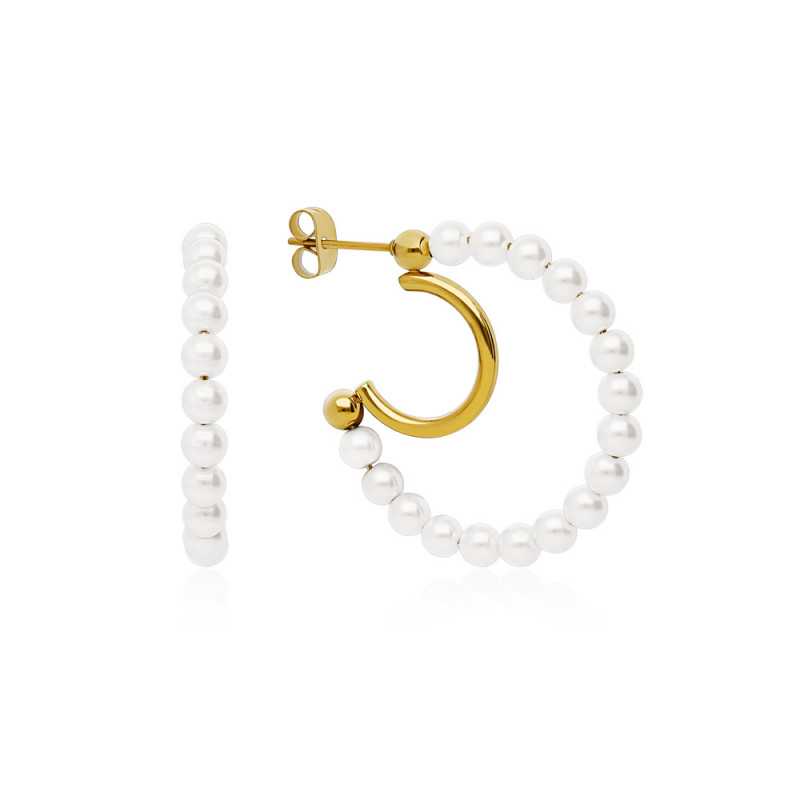 PENDIENTES ARO PERLAS. ACERO DORADO.