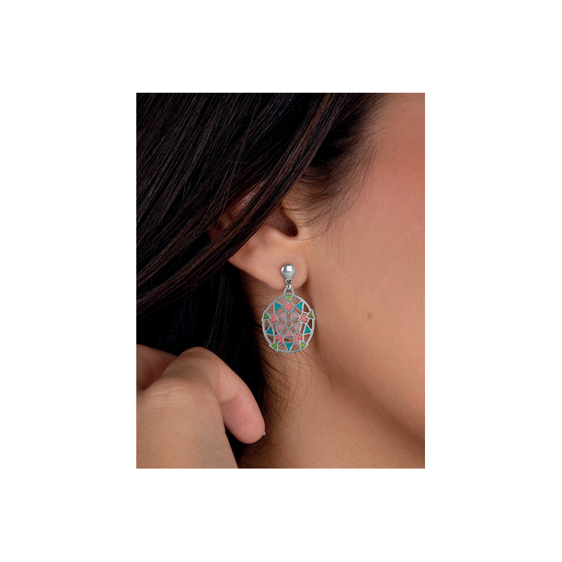 PENDIENTES MANDALA ESMALTADA PLATA