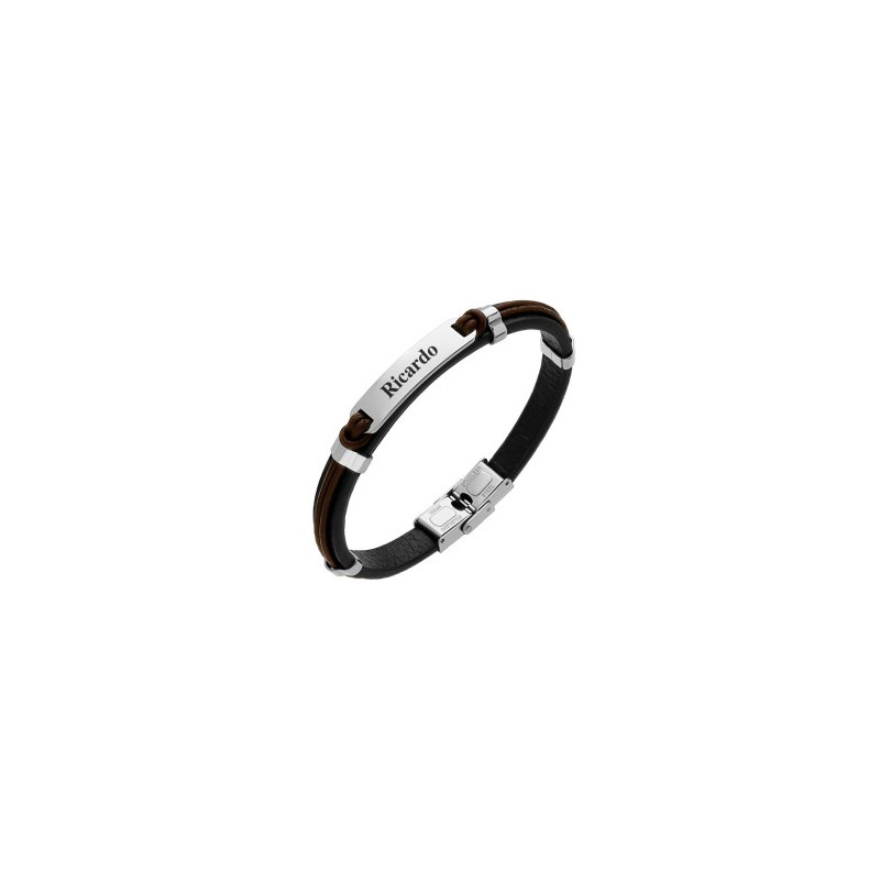 PULSERA PIEL NEGRA Y CORDÓN CENTRAL ACERO 316 L