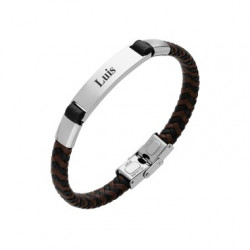 PULSERA TRENZADA PIEL ACERO 316 L
