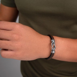 PULSERA INFINITO MAGNUM PIEL NEGRA Y MARRÓN ACERO 316 L